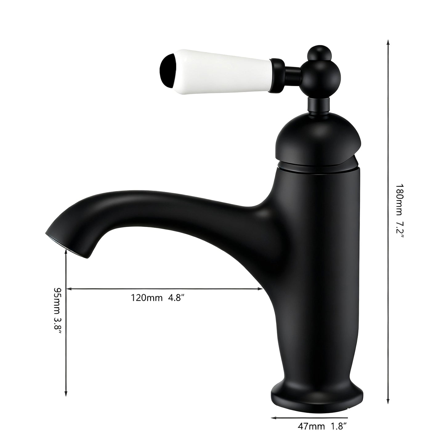 Zwarte nostalgische wastafelkraan met keramische hendel