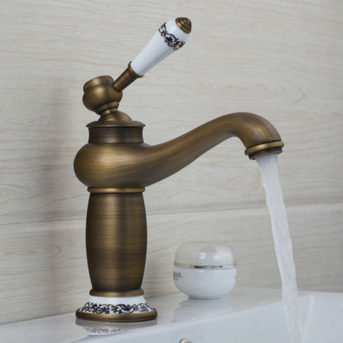 Badique Bronzen wastafelkraan met wit keramiek