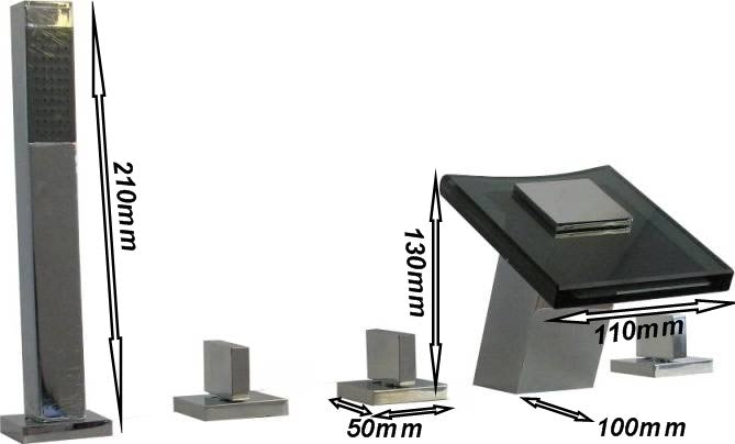 5-delige kraan chroom en bruin glas inclusief handdouche