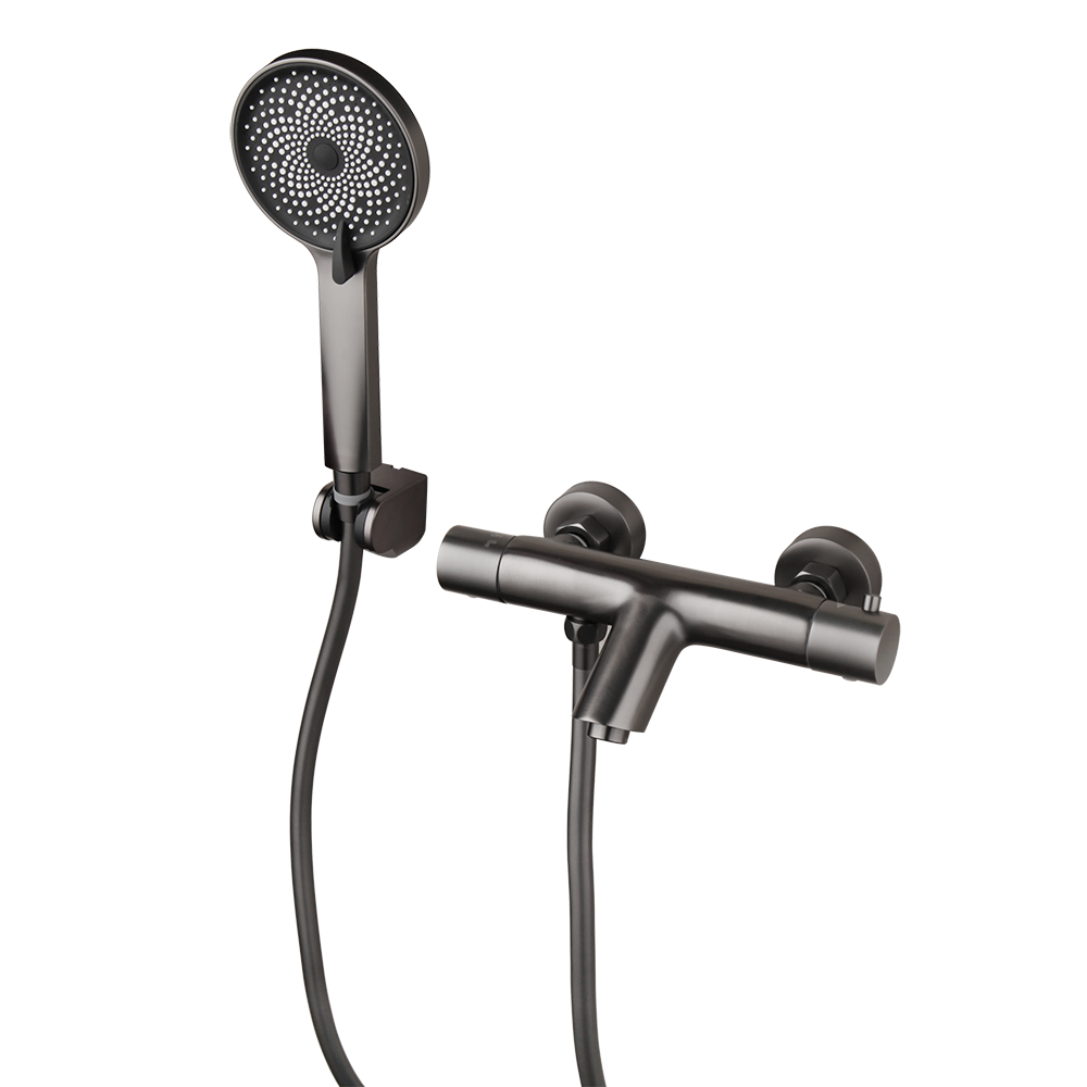 Thermostatische badkraan gun metal met 3 standen handdouche