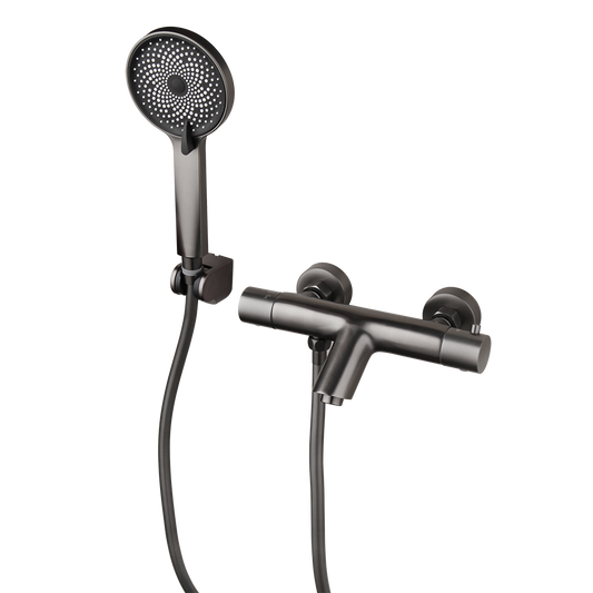 Thermostatische badkraan gun metal met 3 standen handdouche