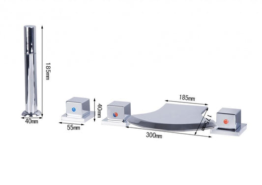 Luxe 5-delige waterval kraan voor montage op badrand