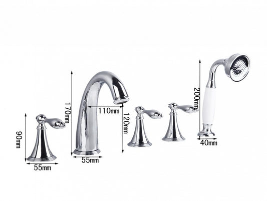 5-delige sierlijke chroom bad-kraan
