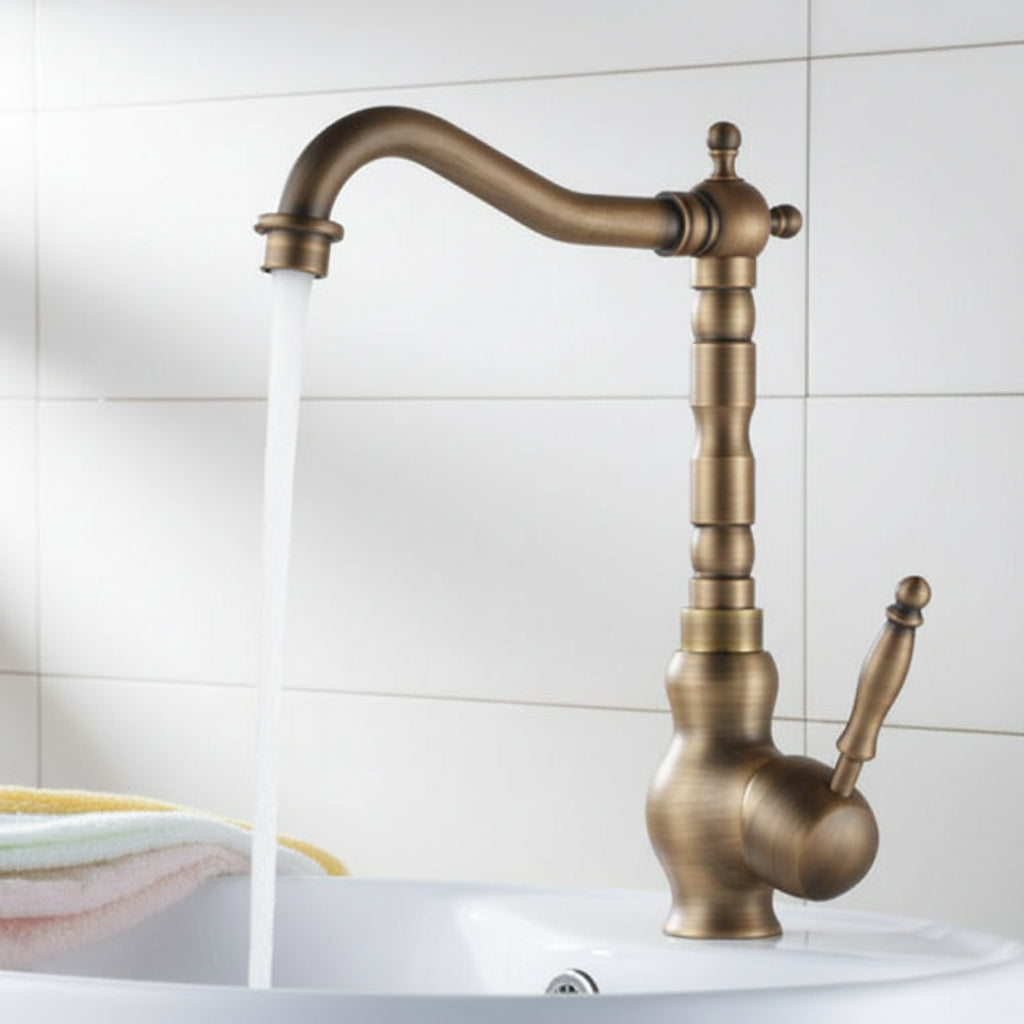 Landelijke keukenkraan bronskleur met hoge uitloop