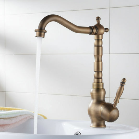 Landelijke keukenkraan bronskleur met hoge uitloop