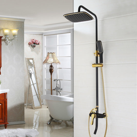 Matt black and gold surface-mounted shower