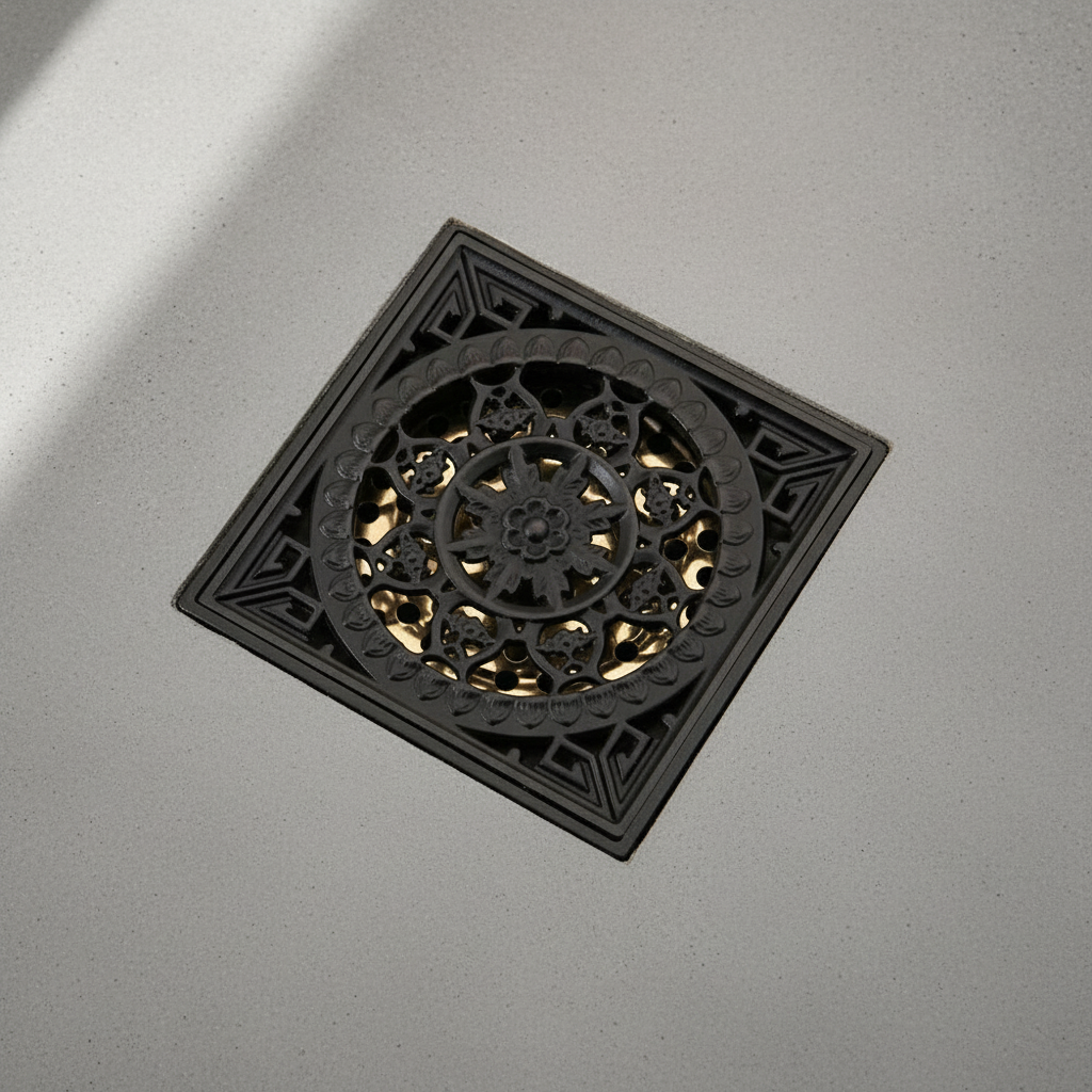 Zwarte vloerput/doucheput 10×10 cm met stankafsluiter