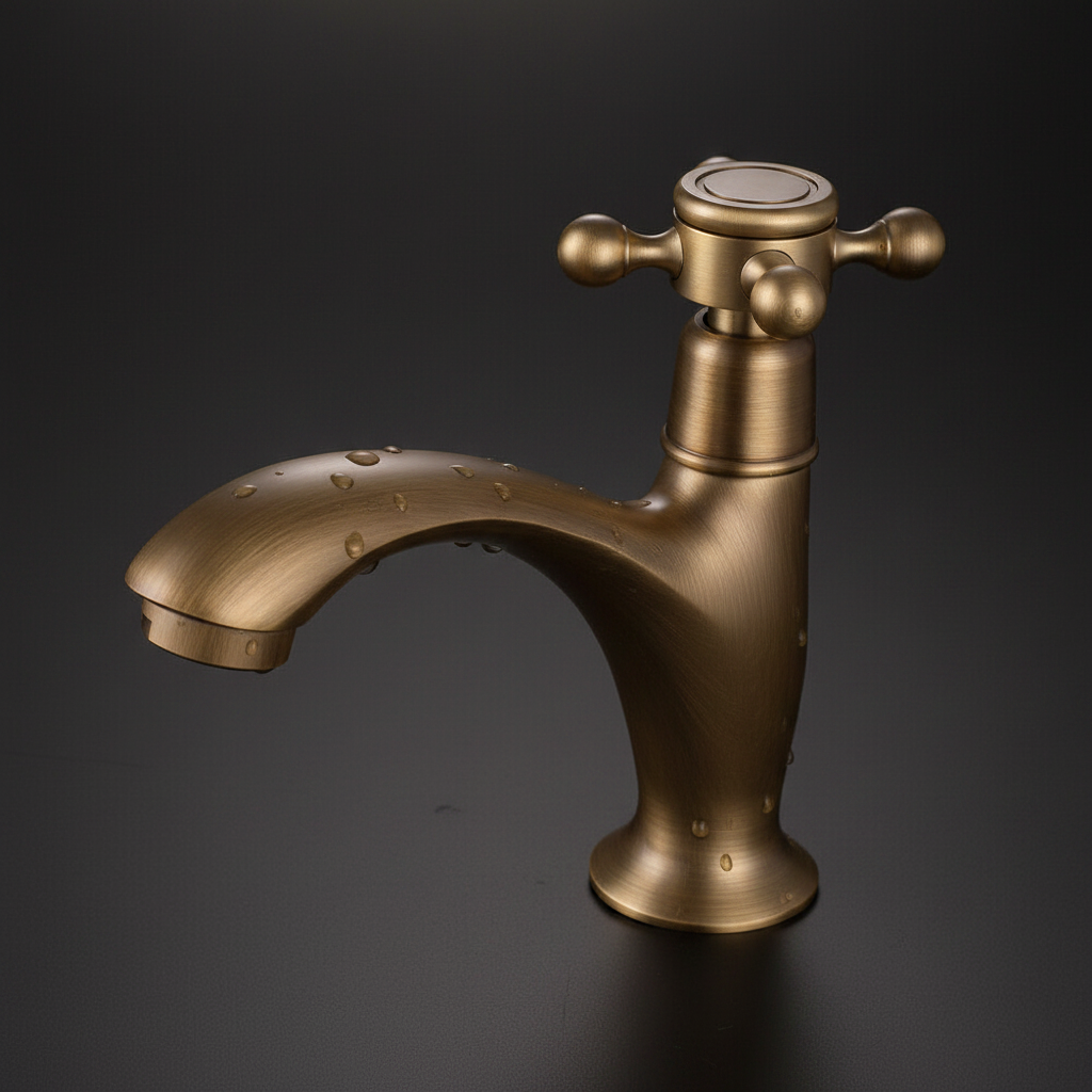 Bronze-colored rural fountain tap with cold water