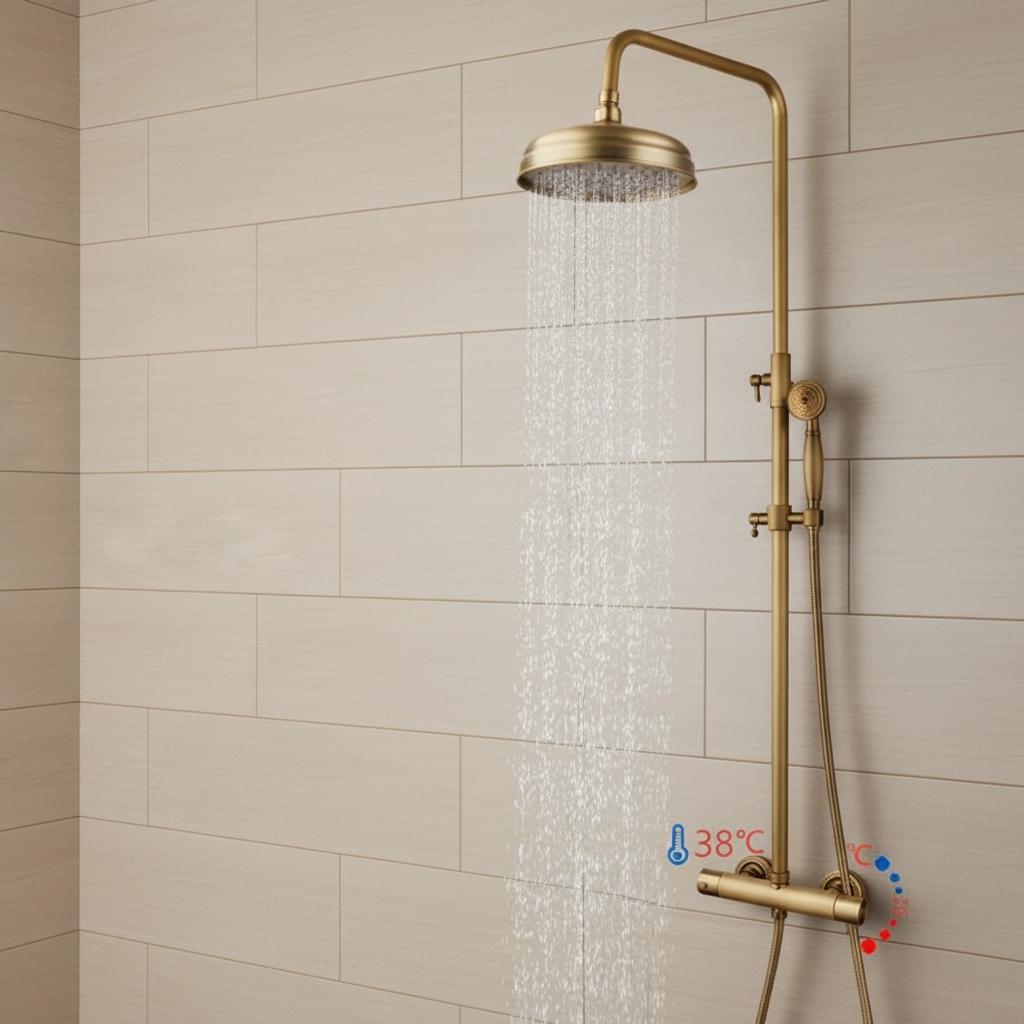 Nostalgische bronskleurige thermostatische regendouche