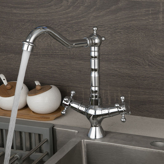Nostalgic chrome mixer tap with rotating neck