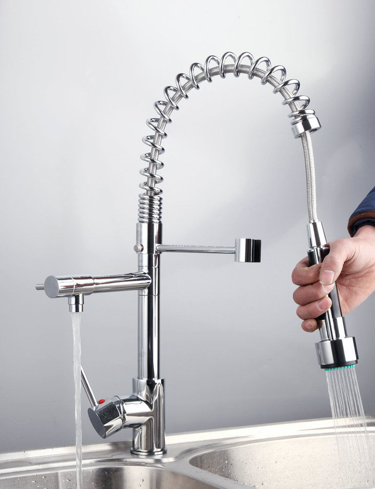 Gastro Professionele Keuken Spoelbak Mengkraan Douche Spiraal Veer Uitschuifbaar Glanzend Chroom Gastro Professionele Keuken Spoelbak Mengkraan Douche Spiraal Veer Uitschuifbaar Glanzend Chroom