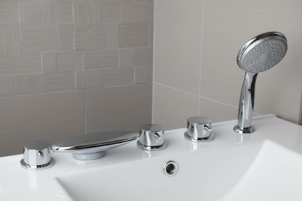 5-teiliger Chrom-Wasserfallhahn zur Montage am Badewannenrand