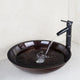 Nostalgische Waschtischarmatur in Ölbronze mit handbemaltem Waschbecken aus braunem Glas