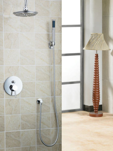 Chroom inbouw douche-set met plafond bevestiging.