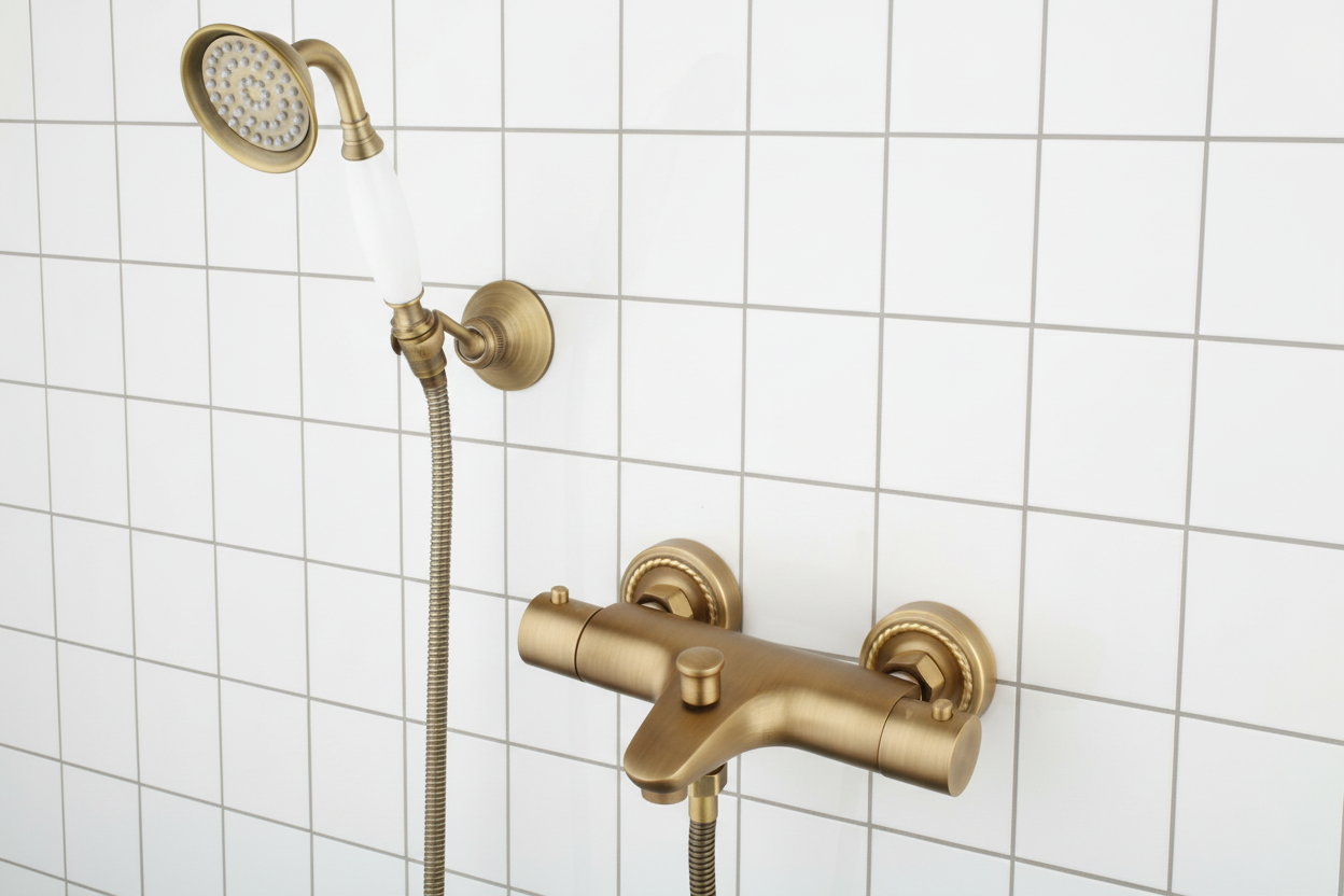 Badkraan thermostatisch nostalgisch brons