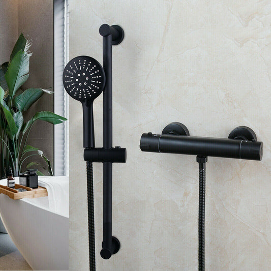 Schwarzer Duschhahn mit Gleitstange